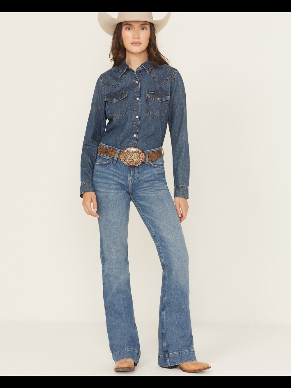 Wrangler Women's Blue Flare Jeans with Western Belt